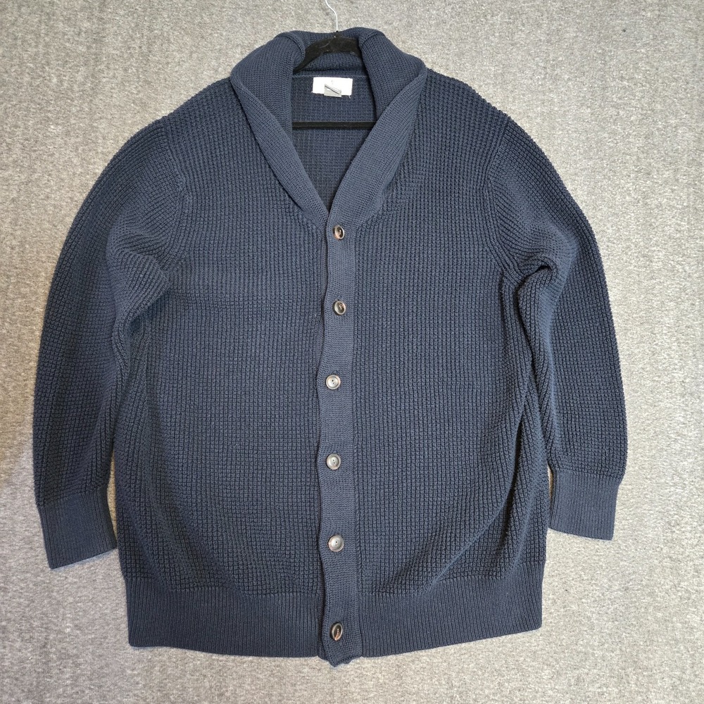 Oak Hill‎ Shawl Men 2XLT Cardigan 100% Cotton Shawl Collar Knit Navy Blue